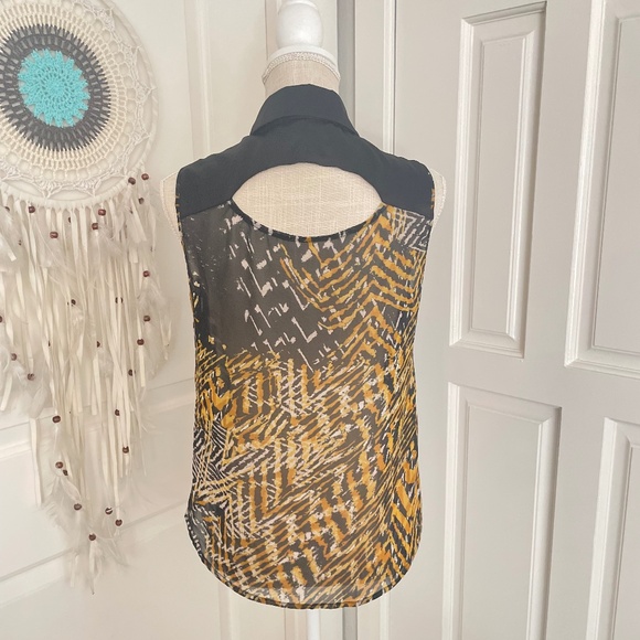XOXO | Sheer Tiger Print Button-Up Top | Gold Accents, Size M - Picture 7 of 12